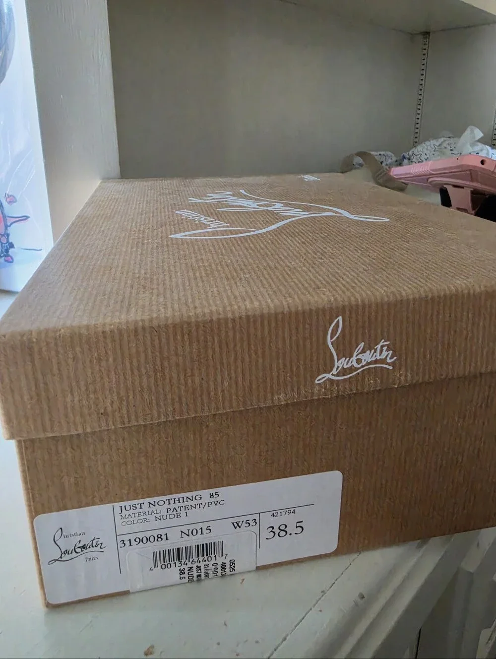 Christian Louboutin JUST NOTHING 85 PATENT NUDE 1 LIKE NEW - Picture 1 of 4